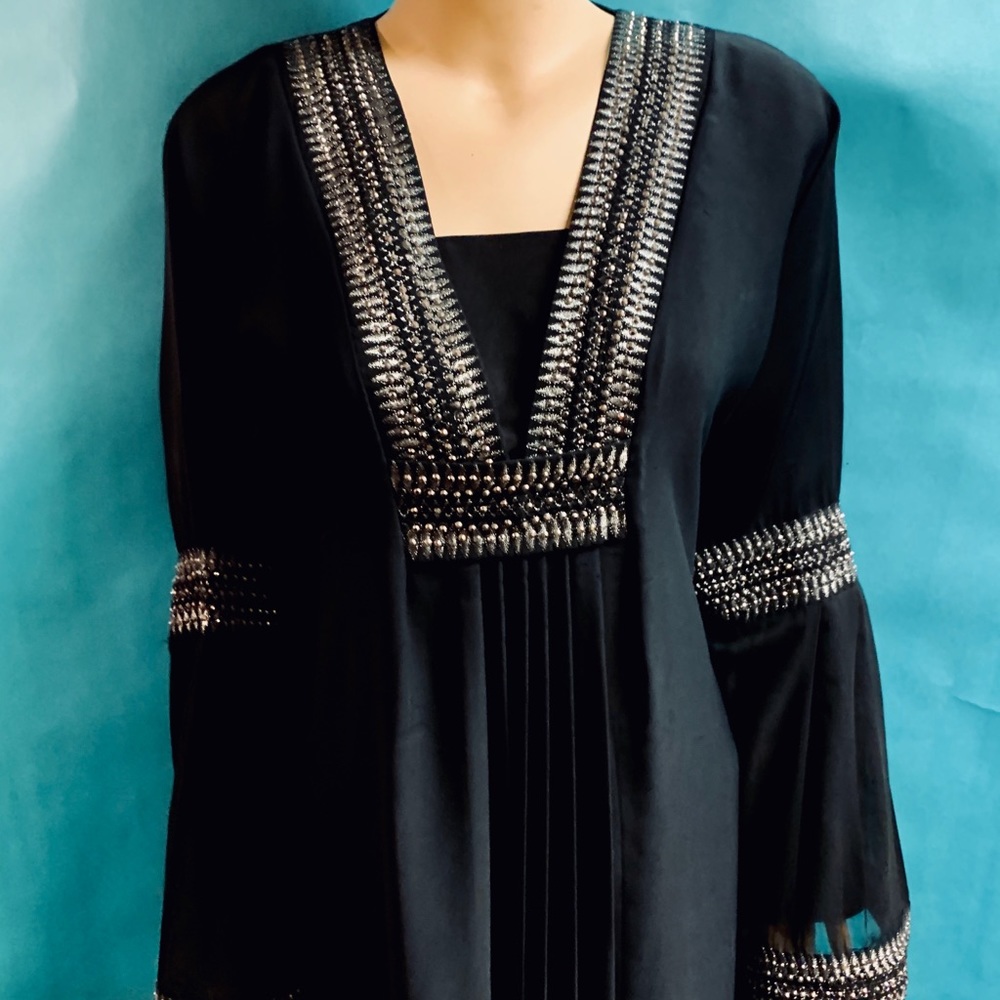 Black Caftan Abaya Maxi Dress Stunning Gown Medium